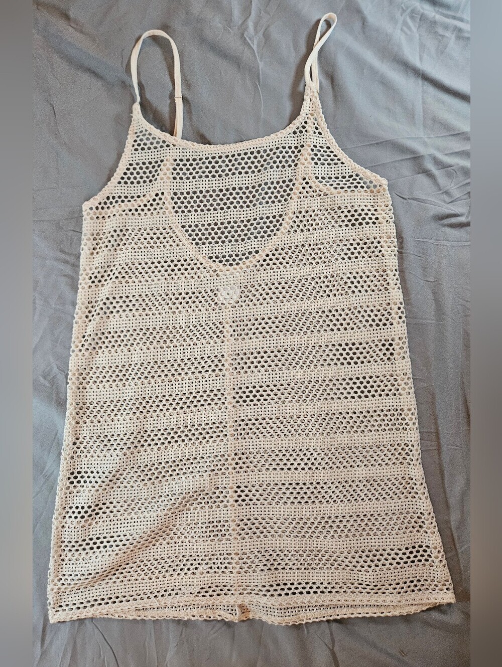 Wild Fable Juniors Cream Open Crochet Knit Thin Strap Mini Dress Coverup Size M